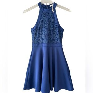 New Francescas Navy Blue Skater Dress Size Small Halter A-Line
